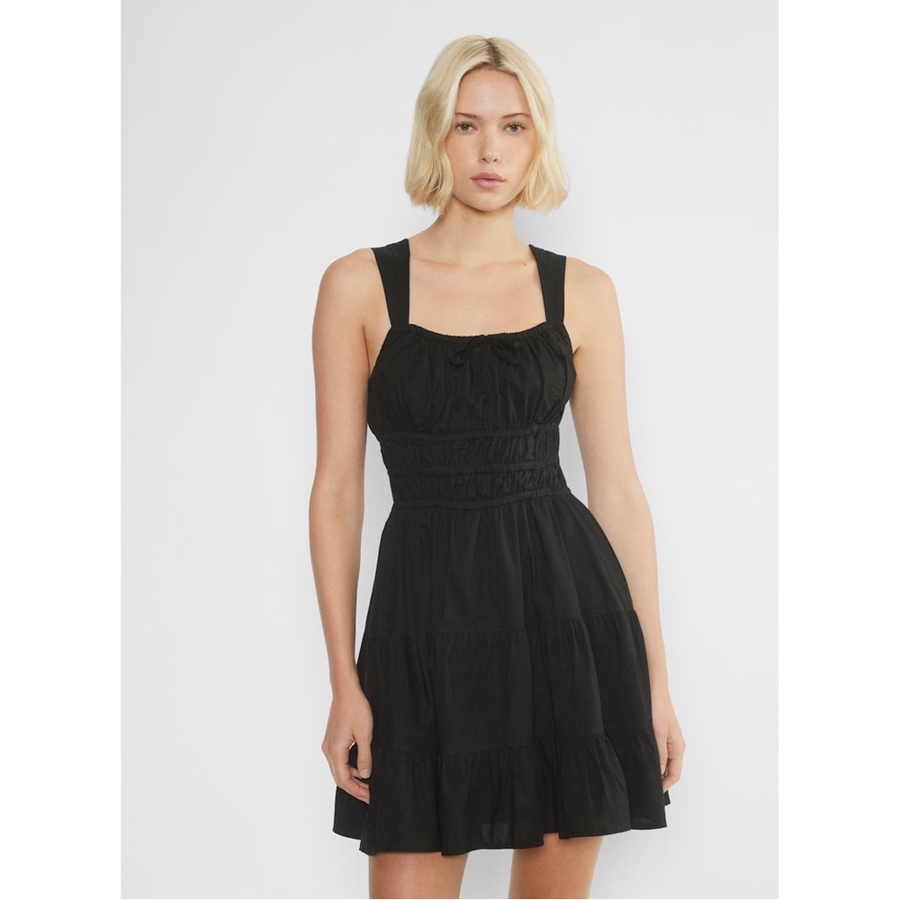 Aritzia Sunday Best Martine Tiered Cotton‎ Poplin Mini Dress in Black